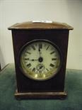 Mahogany cased Edwardian period Alarm clock modelled as a bracket clock, 6.1/4"" tall x 4.1/4""