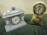 Wedgwood Jasper ware classical design mantle clock, 4"" tall x 6"" long and a small Edwardian