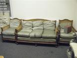 Edwardian period 3 piece Bergere sofa and chairs comprising 2 single armchairs, walnut with Bergere