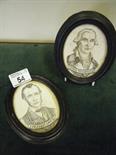 Pair of ebony framed miniatures Abraham Lincoln and George Washington both carved in a simulated