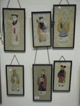 Collection of 6 interesting Chinese hand crafted collages, each depicting an Oriental figure with