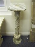 Coloured marble Torchere 3` tall on turned column swirling and etched decoration throughout, grey