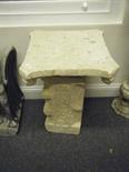 Stoneware painted beige garden table with Egyptian style decoration, modern, top measures 20"" x