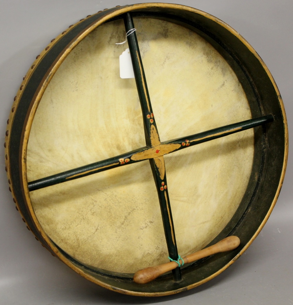 An Irish bodhran drum with hardwood beater 18" diameter (green)