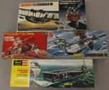 Five assorted plastic model kits including: H-1861 Revell 1:48 scale Tranquillity Base Apollo 11