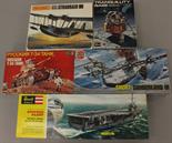 Five assorted plastic model kits including: H-1861 Revell 1:48 scale Tranquillity Base Apollo 11