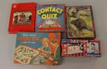 Selection of games and toys: Mettoy tinplate train set; Marx Target Game; Spear's Electric Contact