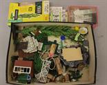 Selection of Britains Floral Garden plastic pieces, includes shed, beds, flowers, crazy paving.