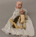 Two bisque head composition body dolls: 'Porzellanfabrik-Burggrub 169 3 1/2 Germany', having