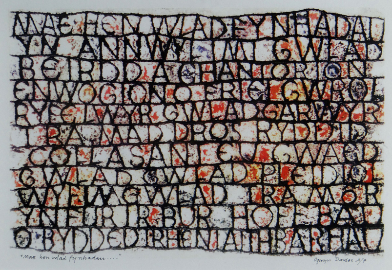 OGWYN DAVIES artist proof print; `Mae Hen Wlad Fy Nhadau`, signed fully