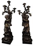 COPPIA DI CANDELIERI IN BRONZO Produzione industriale piemontese o francese, 18901910 Bronzo brunito