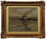 GIOVANNI BOLDINI (1842 1931) Barconi nel Porto di Venezia, 1895 ca. Olio su tela, 39x45 cm. Firma al