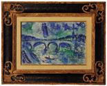 MARC CHAGALL (1887 1985) Le pont en bleu, 1968 Olio su cartone telato, 22,2x32,6 cm. Firma al recto: