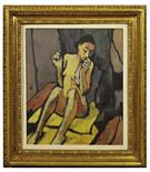 FELICE CASORATI (1883-1963) Nudo grande, 1936-1938 ca. Olio su tela cartonata, 55,5x46,5 cm. Firma