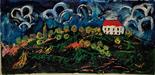MARIO SCHIFANO (1934-1998) Paesaggio con casa Smalto e acrilico su tela, 94,5x196 cm. Firma al