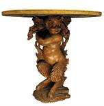 TAVOLO SORRETTO DA SATIRO Produzione romana, 1660-1680 ca. (?) Base in legno scolpito su un tema