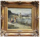 LUIGI NONO (1850-1918). ATTRIBUITO A Passeggiata 1876 Olio su tela 31,5x29 cm. Firma e data al recto