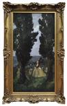 EMMA CIARDI (1879-1933) Paesaggio con sfilata di carrozze 1903 Olio su tela 51,6x98,6 cm. Firma e