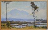 CAREL LODEWIJK DAKE JUNIOR (1886-1946) Paesaggio indonesiano  Olio su tela 72,5x50,5 cm. Firma al