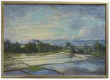 CAREL LODEWIJK DAKE JUNIOR (1886-1946) Paesaggio Sawah con un vulcano sullo sfondo  Olio su tela