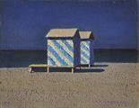 WALTER LAZZARO (1914-1989) Capanni calabresi 1974 Olio su masonite 24x18 cm. Varie etichette al