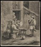 MAG. THÉ. ROUSSELET (FRANCIA, XIX SECOLO?) Di f ronte all`osteria (da David Teniers)  Calcografia su
