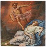 JOACHIM I VON SANDRART (1606-1688). CERCHIA DI Giove e Semele  Olio su tela 117,2x117,2 cm. Telaio