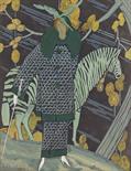 Sasha ZALIOUK (Radomyshl, 1887-Paris, 1971) “Elegant lady with a zebra” Mixed media 33 x 25 cm