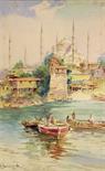 N. SARAPHANOFF XX “Istanbul, Mosque of Sultan Ahmed” Watercolor on paper 43 x 26 cm Signed, titled