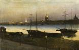 Nikolai DUBOVSKOY (1859-1918) “St. Petersburg by night” Oil on canvas 30 x 46 cm Signed lower right