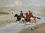 Franz Alexeievich ROUBAUD (1856-1928) “Two horsemen” Oil on canvas 61,5 x 81 cm Signed lower right