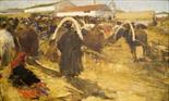 Mikhail Filippovich IVANOV (1869-1930) “At the bazar” Oil on canvas pasted on cardboard 43 x 69,7 cm