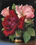 Lev TCHISTOVSKY (1902-1969) “Two roses” Oil on masonite 23,5 x 19 cm Signed lower right Beautiful