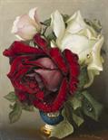 Irene KLESTOVA (1908-1989) “Bouquet of roses” Oil on masonite 23,5 x 19 cm Signed lower right