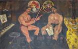 School of Ilya MASHKOV (1881-1944) “Portrait of Ilya Mashkov and Piotr Kontchalovsky” Oil on