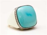 Natural Turquoise Ring Gold Ring set with Natural Turquoise, Enamel, and Diamonds, approx. 0,5 cts.