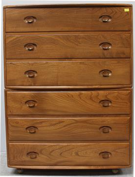 Two Ercol Elm Chests Of Three Long Drawers One Lacking Its