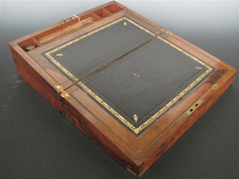 A Victorian Walnut Portable Writing Desk With Military Style