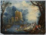 NEZNÁMÝ VLÁMSKÝ MISTR, TWO LANDSCAPES WITH FIGURAL STAFFAGE, First half of 17th century, Flanders