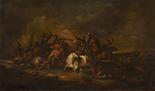 NEZNÁMÝ MISTR, THE BATTLE, Around the mid-17th century, Germany An equestrian battle scene. Oil on
