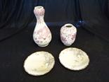Two Japanese hand painted individual not matching plates with marks and two Chinese vases with