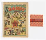 Dandy 12 (1938) with free gift Dandy Tasty Toffee wrapper. Light tan pages with some margin