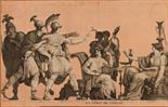 “LA VERTU DE LUCRECE” . Elegante papier su tela con scene neoclassiche. Secolo XIX. Cm 95×61