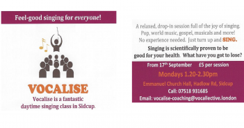 Vocalise – local singing class – starts 17th September