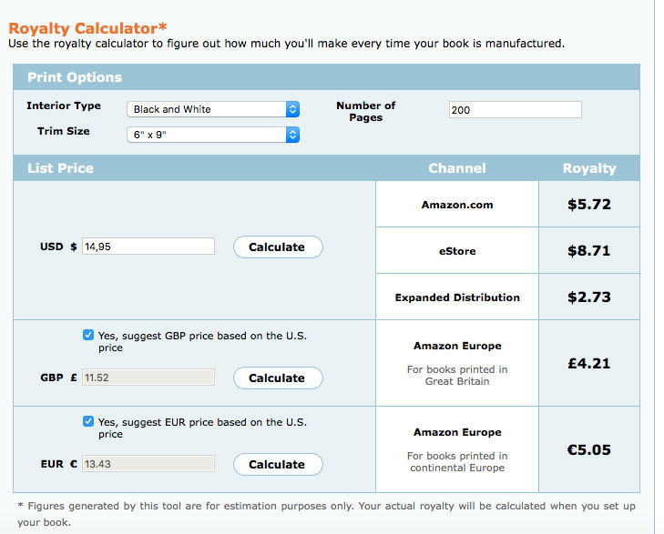 Createspace: calculador de regalías