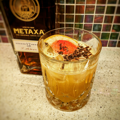 Metaxa Cocktails with bottle and cocktail glass