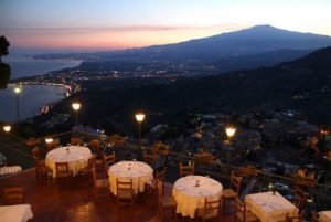 A spectacular view from the terrace at Al Saraceno Restaurant during a Sicily vacation