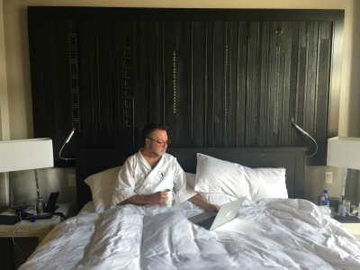 Archer Hotel Austin writer Gregory George in bed