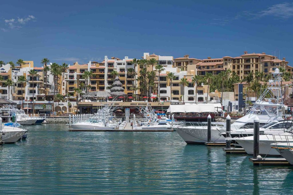 The Marina Fiesta at Hacienda Encantada resort showing boats in water