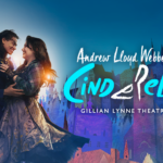 Key artwork for Andrew Lloyd Webber's Cinderella. The characters of Cinderella and Prince Sebastian embrace and look into each others eyes
